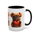Cute French Bulldog Holding Red Heart Accent Coffee Mug | Puppy Cartoon Illustration - 250 USA Celebration