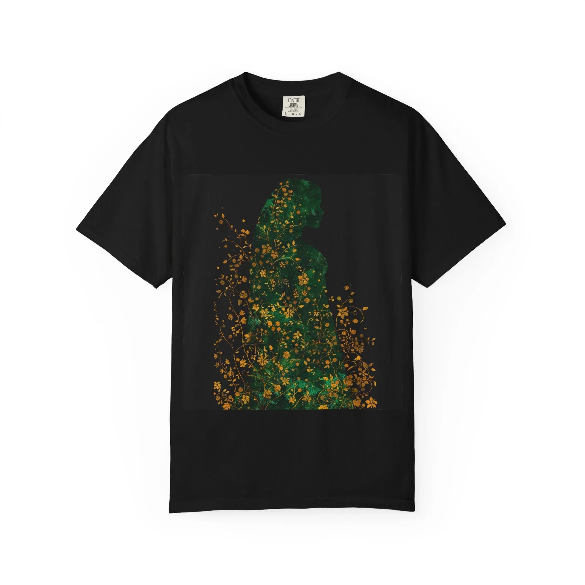 Green Floral Silhouette T-shirt | Botanical Sparkle Art abstract art t-shirt, women's, abstract graphic tee women, girls abstract shirt - 250 USA Celebration