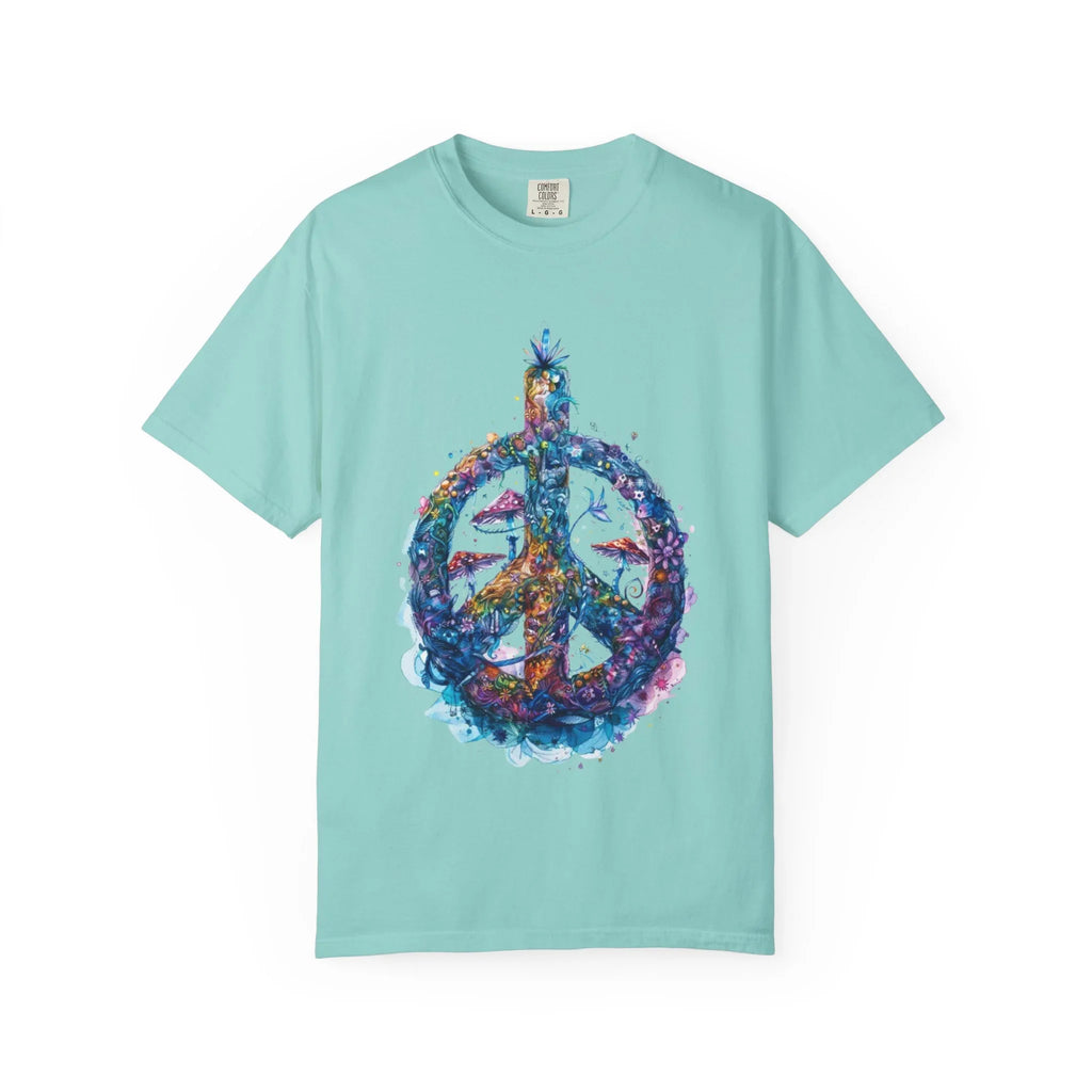 Psychedelic Mushroom Peace Sign T-Shirt | Neon Tie-Dye 60s Hippie Poster - 250 USA Celebration
