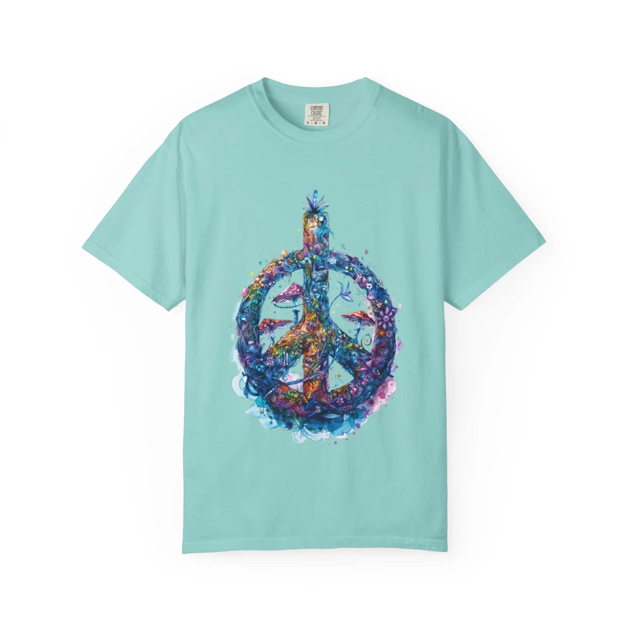 Psychedelic Mushroom Peace Sign T-Shirt | Neon Tie-Dye 60s Hippie Poster - 250 USA Celebration