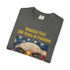 Patriotic T-Shirt — "America First 250 Years of Freedom" Bald Eagle Tee