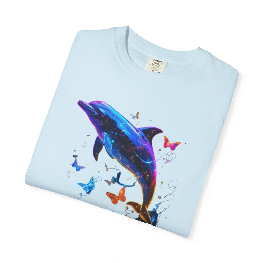 Colorful Dolphin Splash with Butterflies T-Shirt | Ocean Animal Tee - 250 USA Celebration