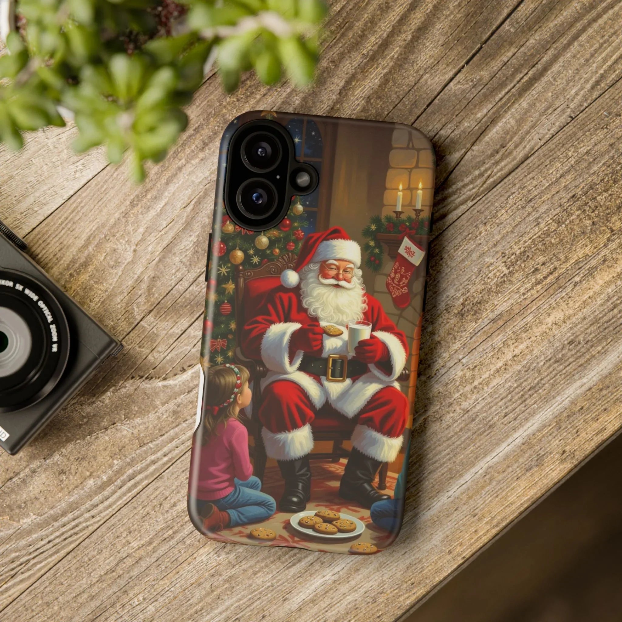 Santa Claus Storytime Tough Phone Case | Christmas holiday scene, kids and cookies - 250 USA Celebration