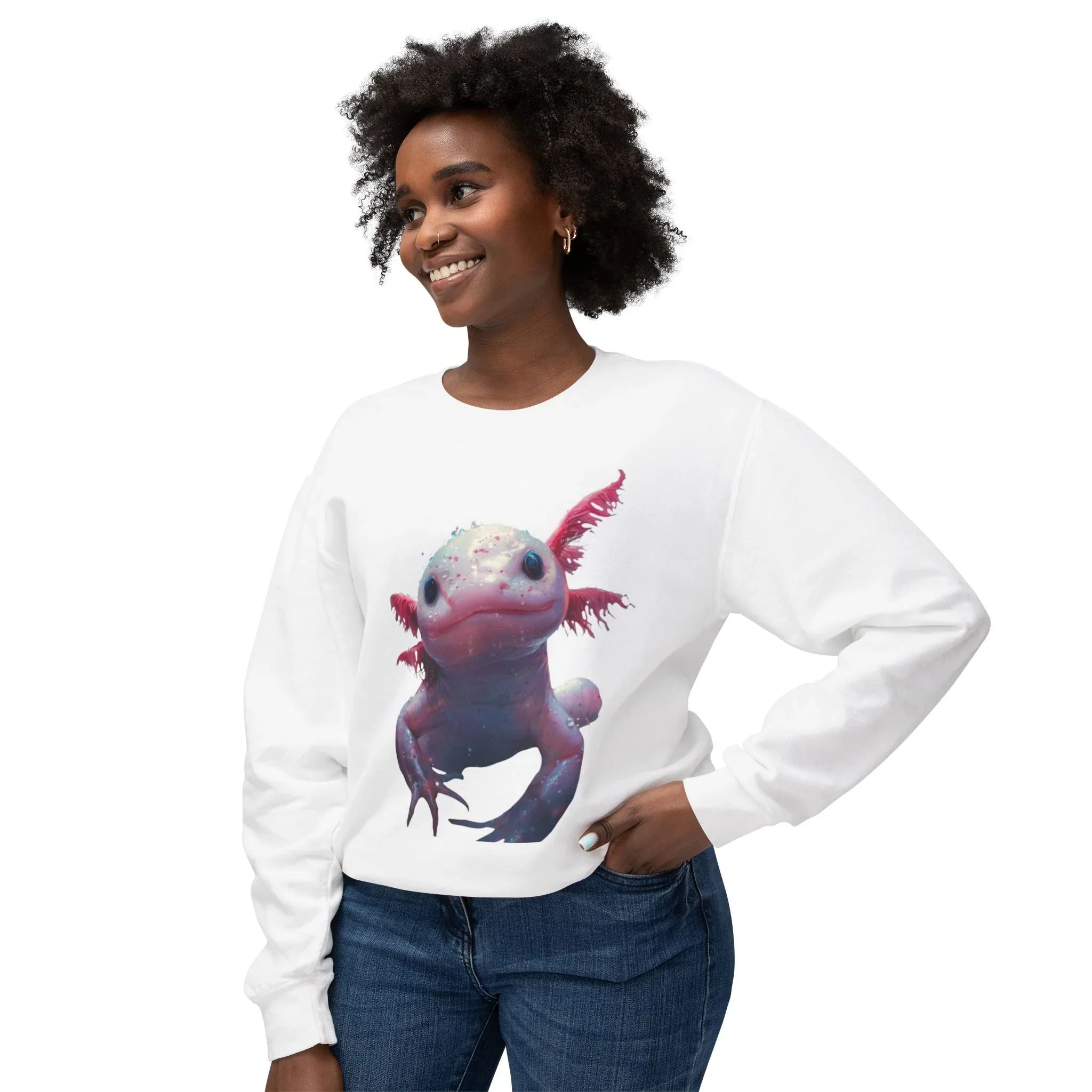 Cute Axolotl Illustration Sweatshirt | Pastel Aquatic Amphibian Design - 250 USA Celebration