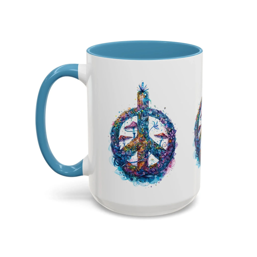 Psychedelic Mushroom Peace Sign Mug | Neon Tie-Dye Peace Script - 250 USA Celebration