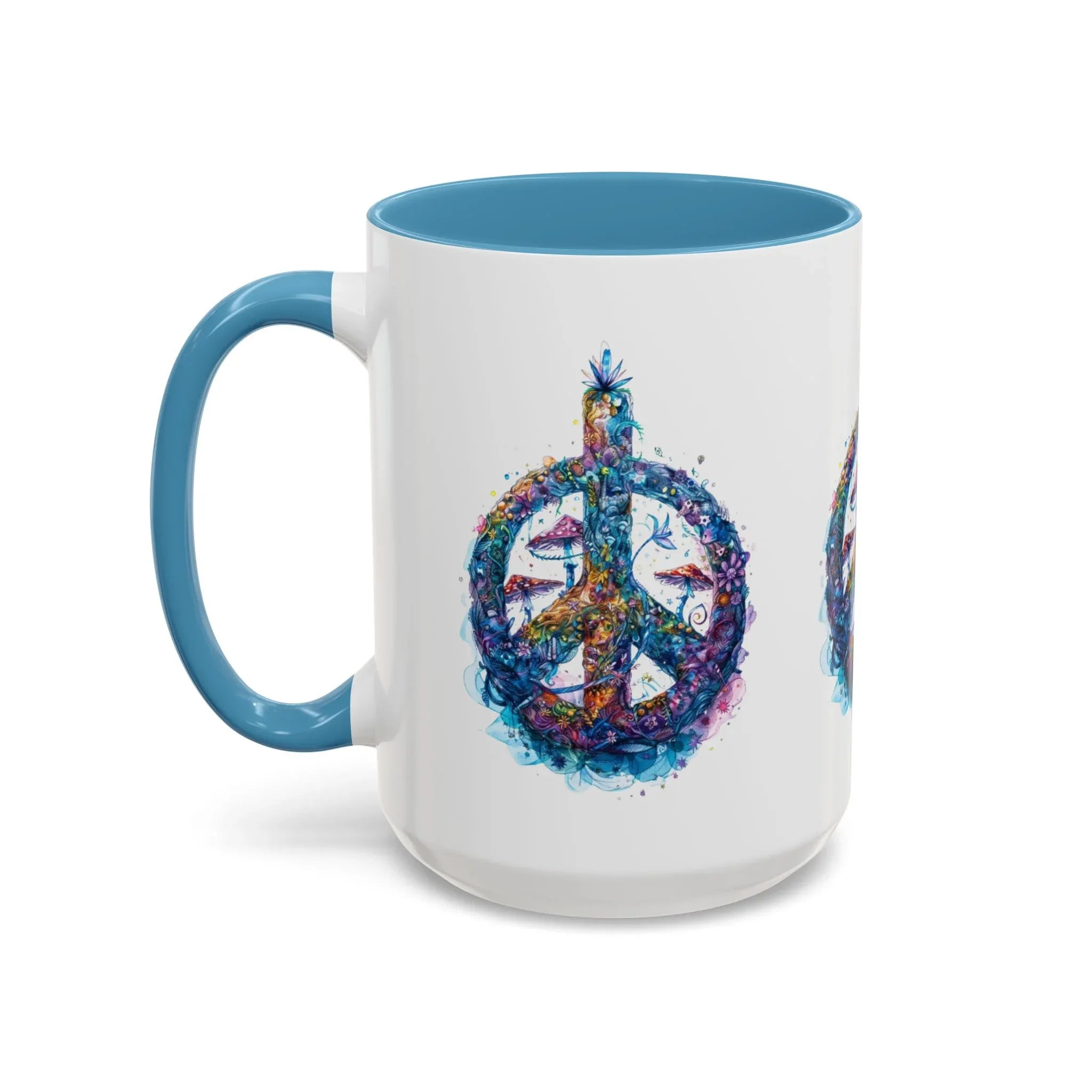 Psychedelic Mushroom Peace Sign Mug | Neon Tie-Dye Peace Script - 250 USA Celebration