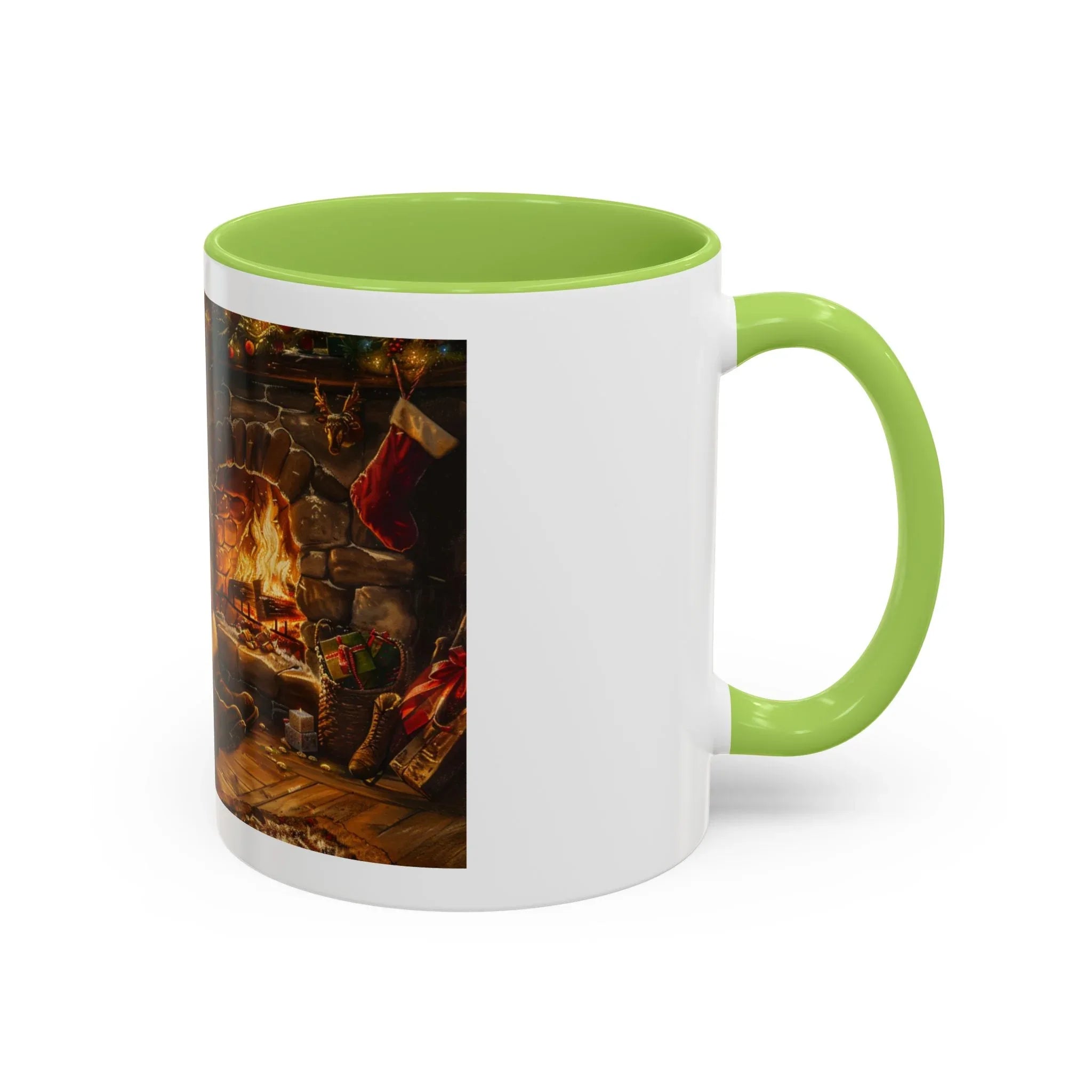 Santa Claus Fireplace Scene Accent Coffee Mug | Storybook Illustration, Rustic Cabin - 250 USA Celebration