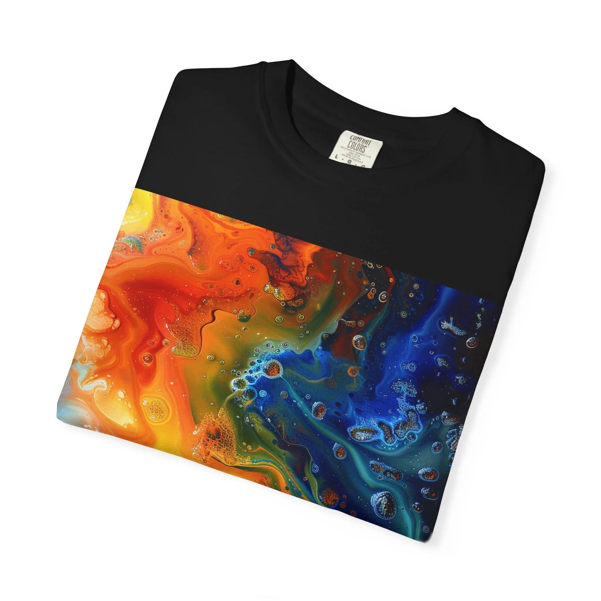 Colorful Abstract Swirl T-Shirt, psychedelic design blooms with surreal depth, blending free-flowing lines and bold swirls - 250 USA Celebration