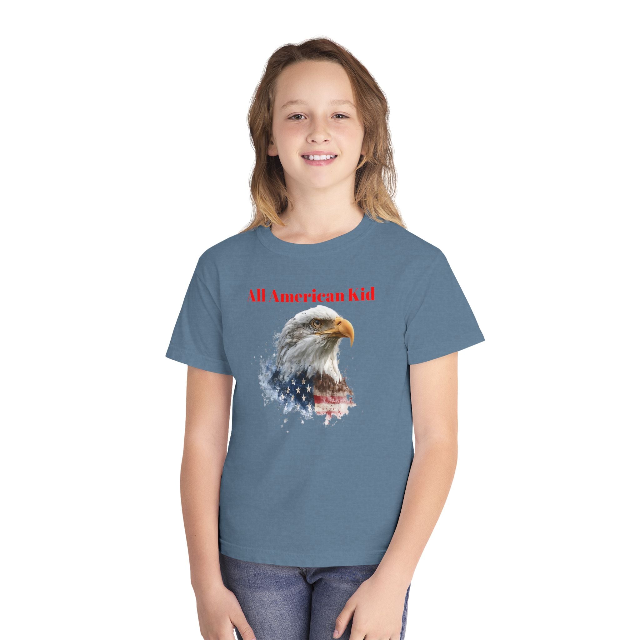 Youth T-Shirt — "All American Kid" Bald Eagle Flag Design