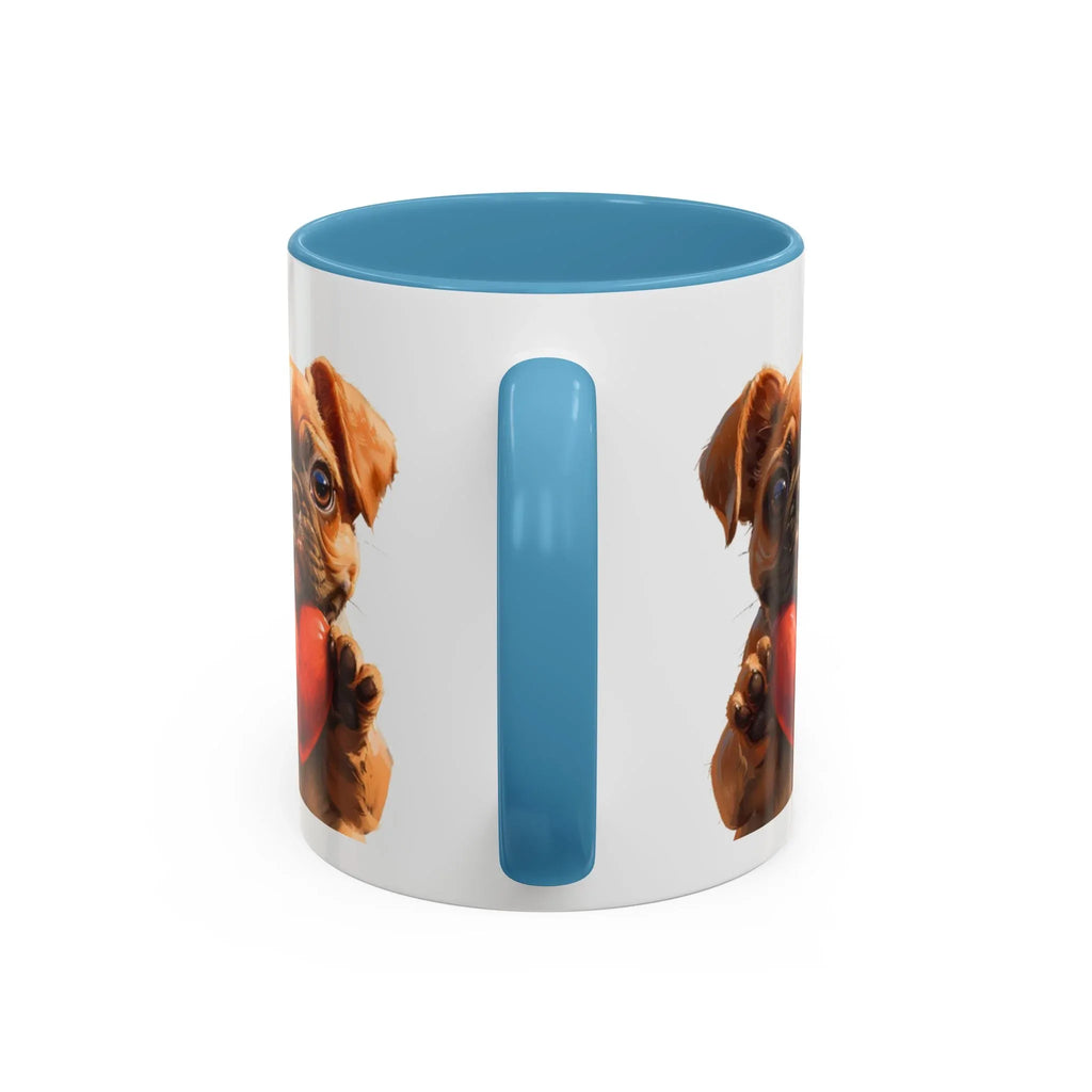 Cute French Bulldog Holding Red Heart Accent Coffee Mug | Puppy Cartoon Illustration - 250 USA Celebration
