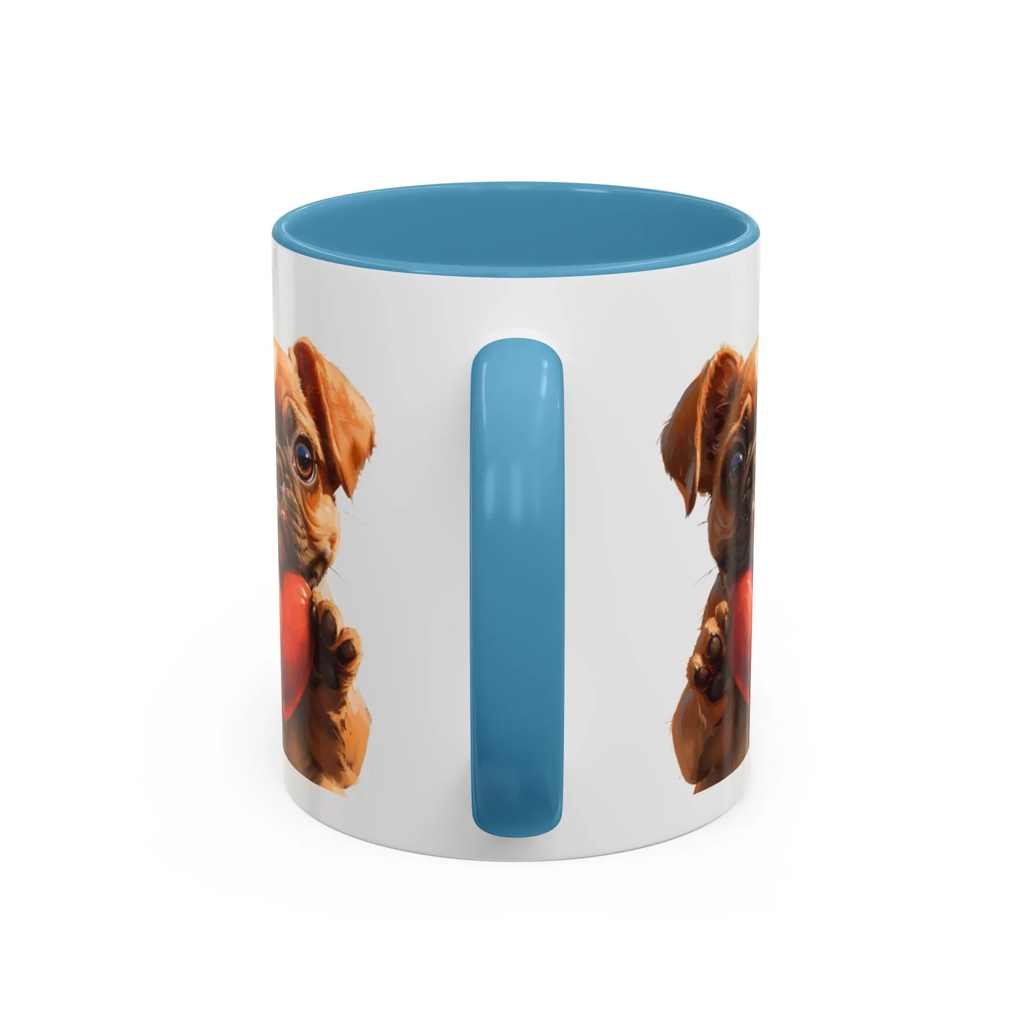 Cute French Bulldog Holding Red Heart Accent Coffee Mug | Puppy Cartoon Illustration - 250 USA Celebration
