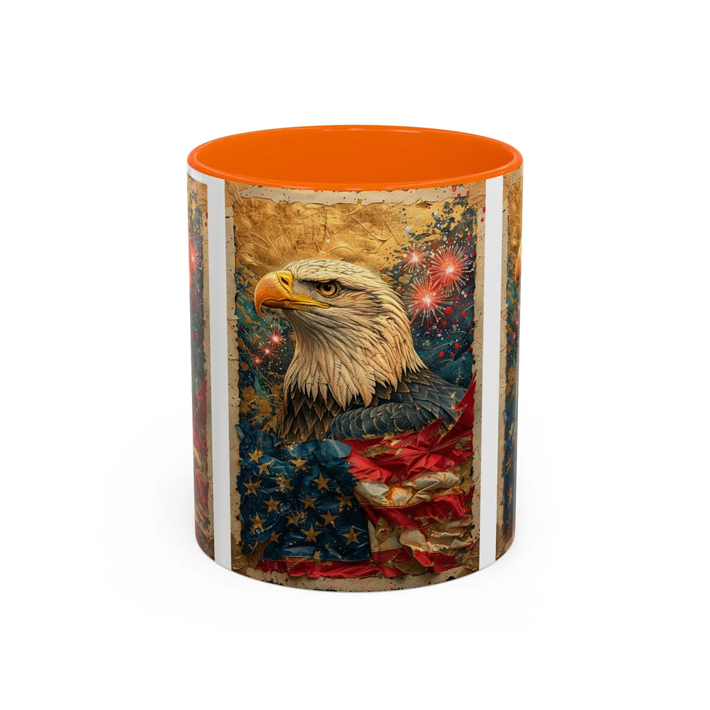 Bald Eagle with Tattered American Flag Coffee Mug | Fireworks Patriotic 11oz 15oz - 250 USA Celebration