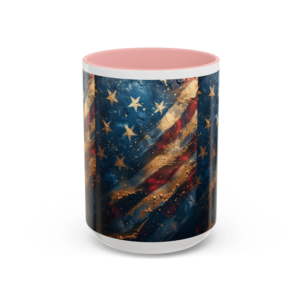 Distressed American Flag Accent Coffee Mug | 11oz 15oz - 250 USA Celebration