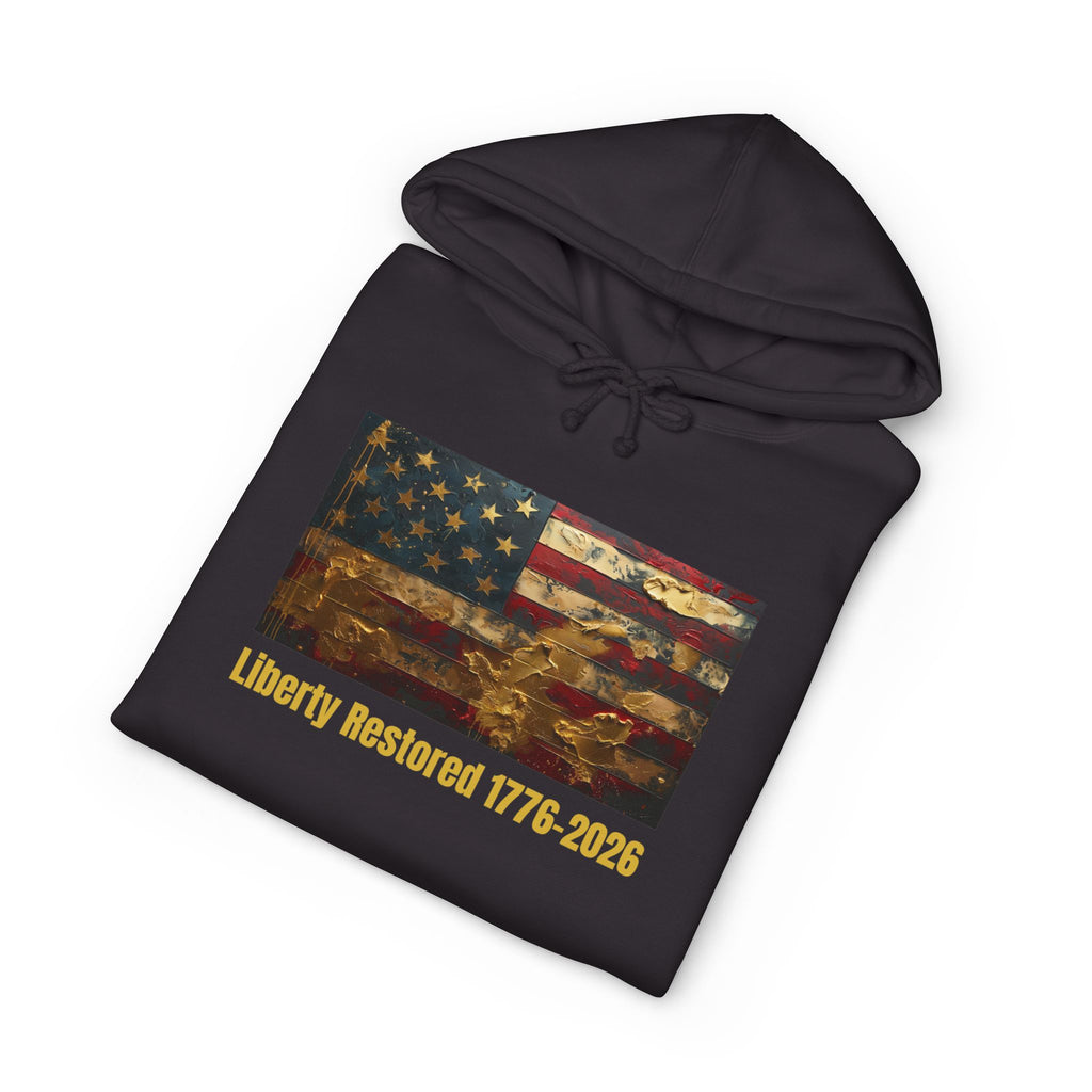 Liberty Restored 1776-2026 Hoodie — Vintage American Flag Patriotic Sweatshirt
