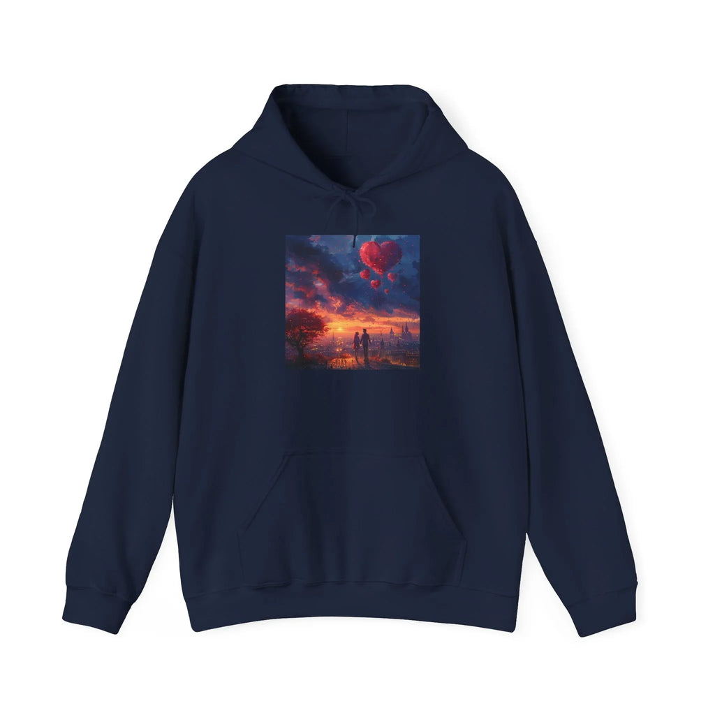 Romantic Sunset Hoodie with Hot Air Balloon, Unisex Sweatshirt for Valentines Day, Valentine's Day T-Shirts, Personalized Valentine's Gifts - 250 USA Celebration