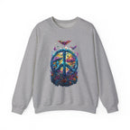 Psychedelic Mushroom Peace Sign Crewneck Sweatshirt | 60s Hippie Tie-Dye - 250 USA Celebration