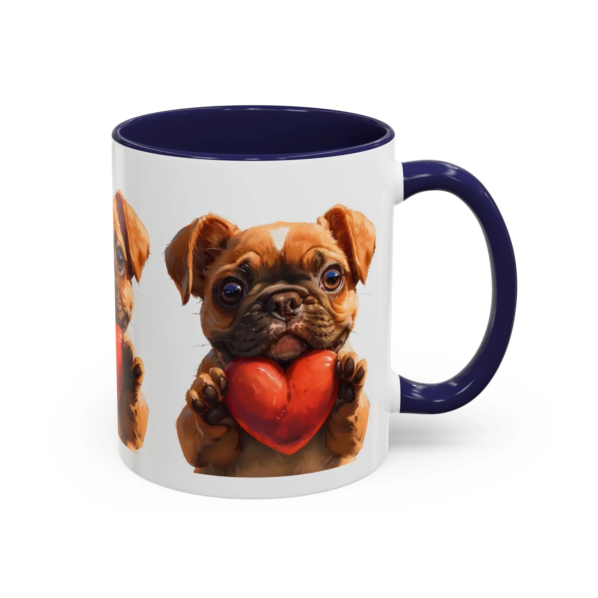 Cute French Bulldog Holding Red Heart Accent Coffee Mug | Puppy Cartoon Illustration - 250 USA Celebration
