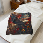 Patriotic Eagle Artwork Velveteen Plush Blanket | Flying Bald Eagle Illustration
