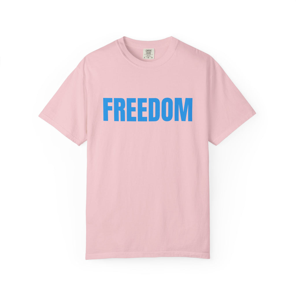 Freedom Graphic T-Shirt — Bold Blue Text Patriotic Tee