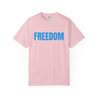 Freedom Graphic T-Shirt — Bold Blue Text Patriotic Tee