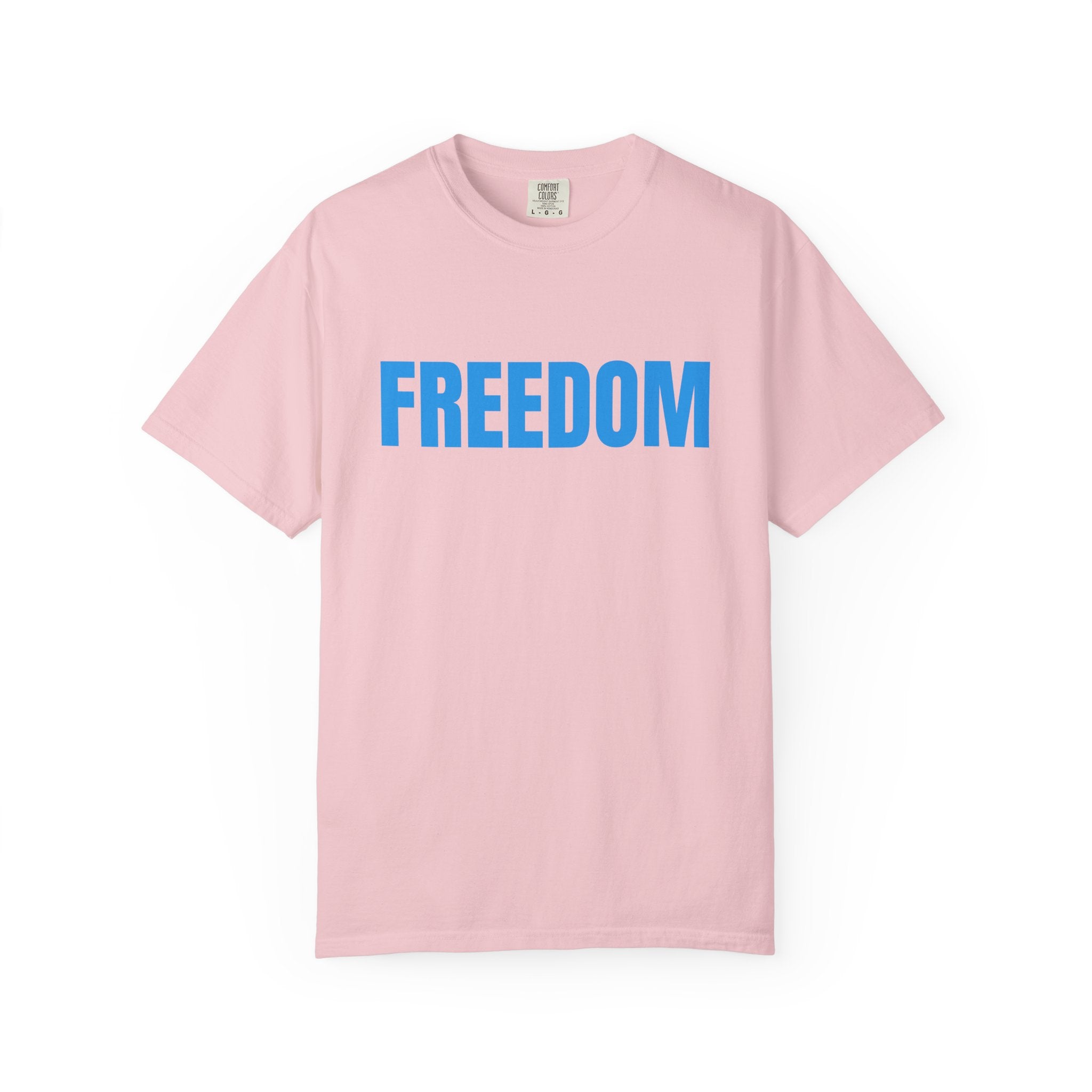 Freedom Graphic T-Shirt — Bold Blue Text Patriotic Tee
