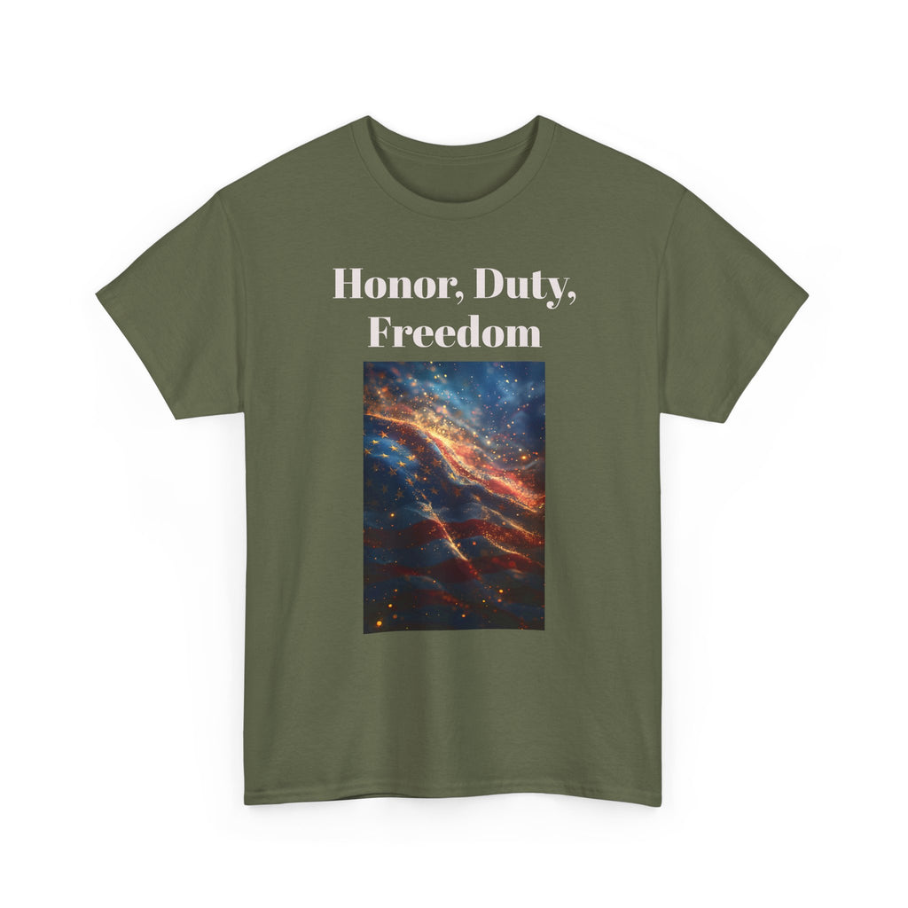 Honor, Duty, Freedom T-Shirt - Patriotic American Flag Galaxy Tee