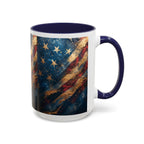 Distressed American Flag Accent Coffee Mug | 11oz 15oz - 250 USA Celebration