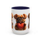 Cute French Bulldog Holding Red Heart Accent Coffee Mug | Puppy Cartoon Illustration - 250 USA Celebration