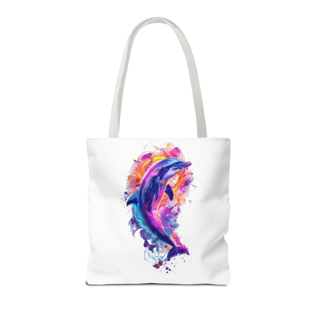 Colorful Watercolor Dolphin Tote Bag | Vibrant Splash Ocean Art - 250 USA Celebration