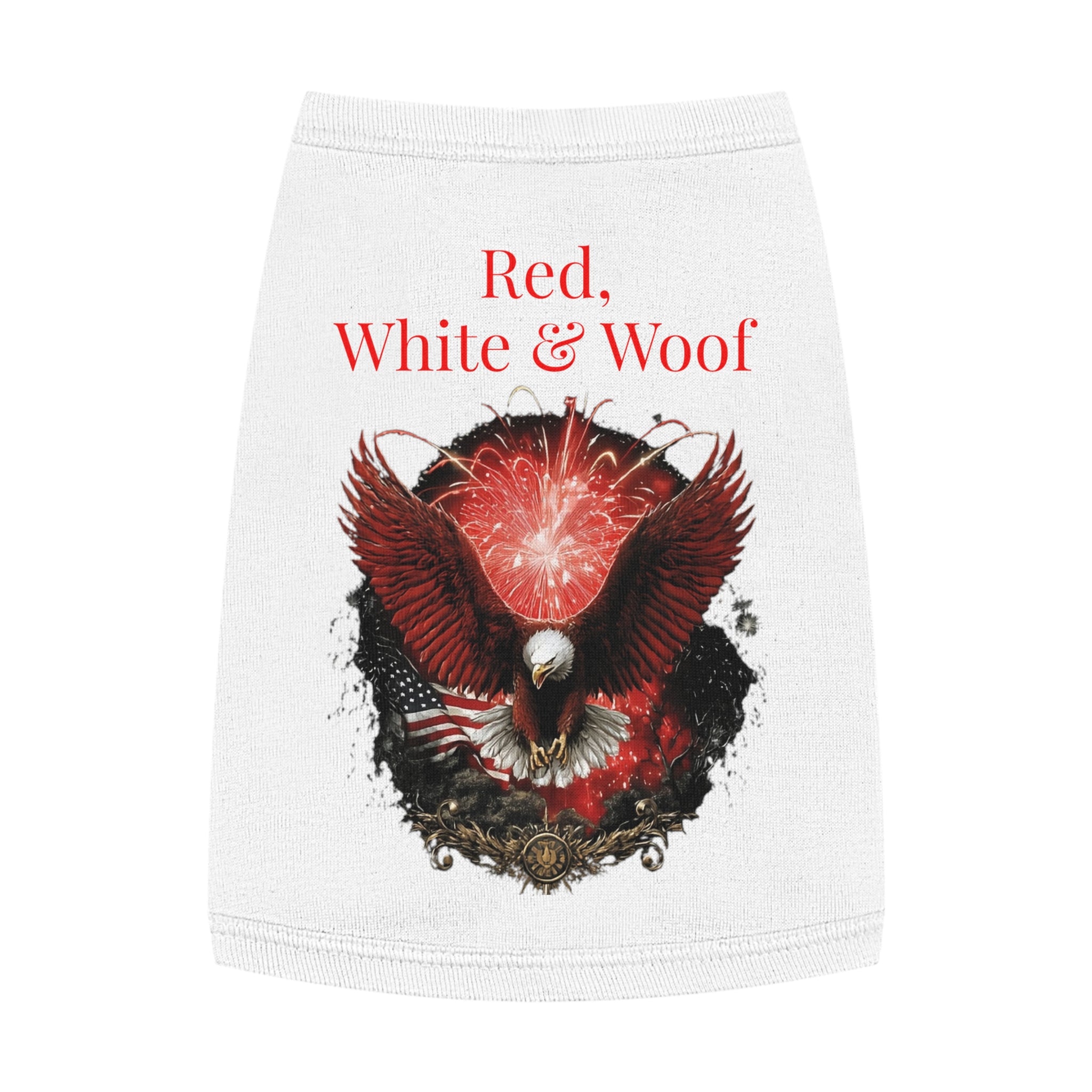 Red, White & Woof Patriotic Pet Tank Top — Bald Eagle Fireworks Dog Shirt for 4th of July
