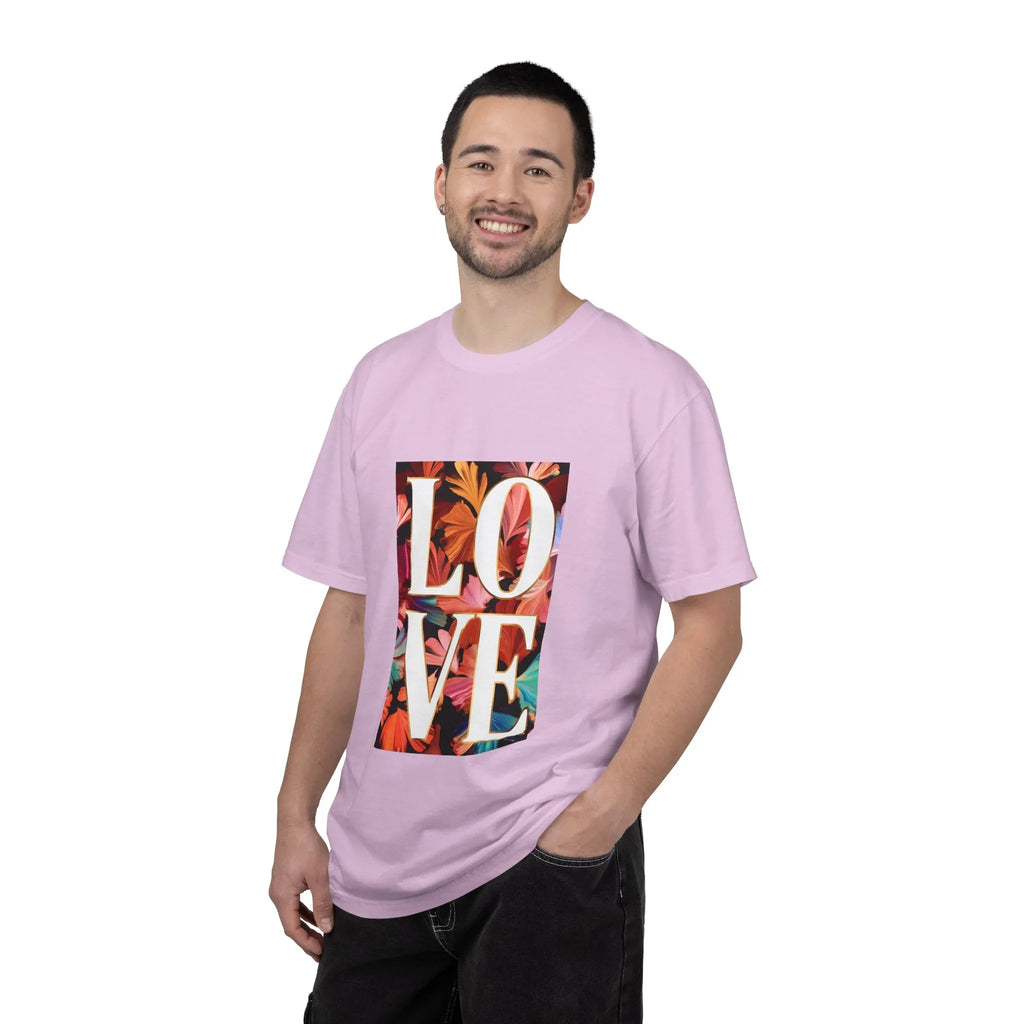 LOVE Floral Block T-Shirt | Tropical Flowers Typography - 250 USA Celebration