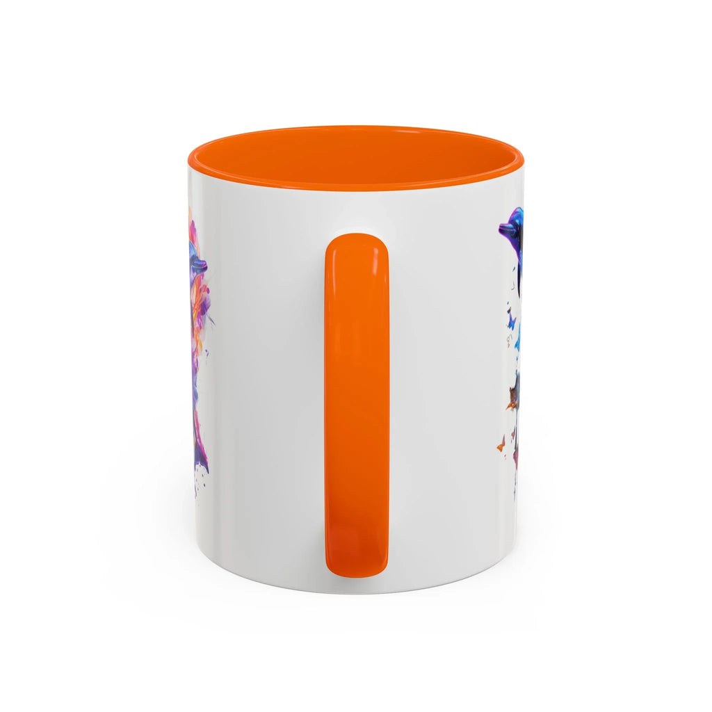 Y2K Chrome Dolphin Flaming Hoop Mug | Holographic Neon Dolphin Coffee Cup - 250 USA Celebration