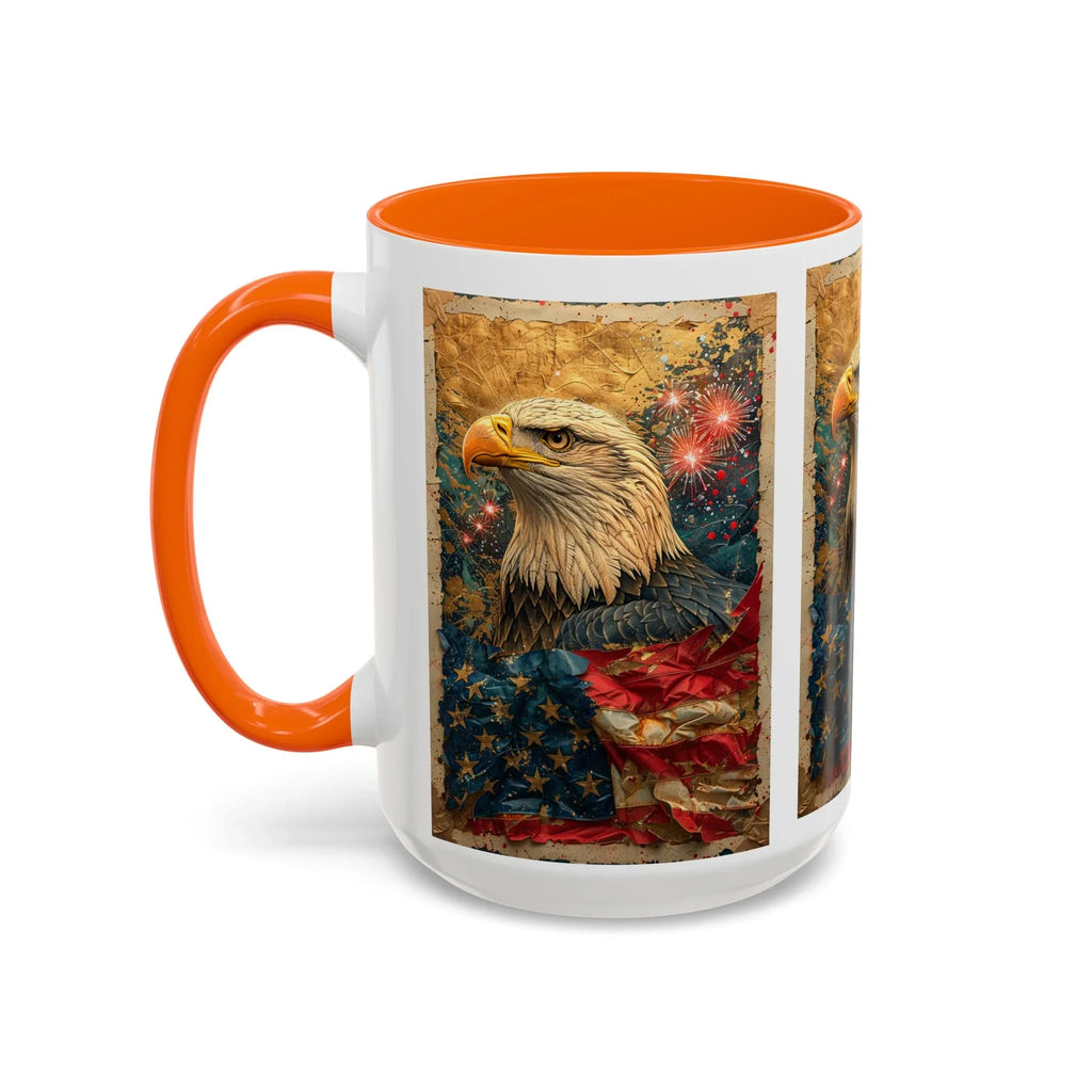 Bald Eagle with Tattered American Flag Coffee Mug | Fireworks Patriotic 11oz 15oz - 250 USA Celebration