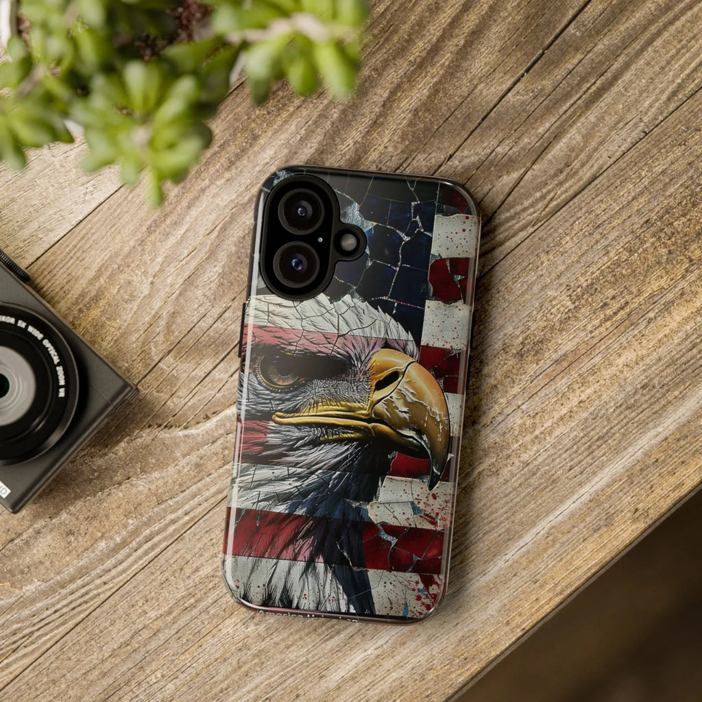 American Flag Bald Eagle phone case | Patriotic iPhone cover, cracked vintage flag design - 250 USA Celebration