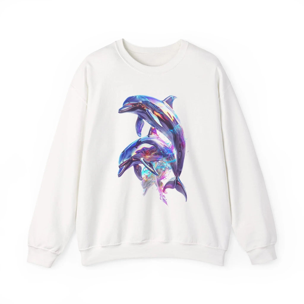 Iridescent Dolphin Trio Sweatshirt | Ocean Marine Animal Crewneck - 250 USA Celebration