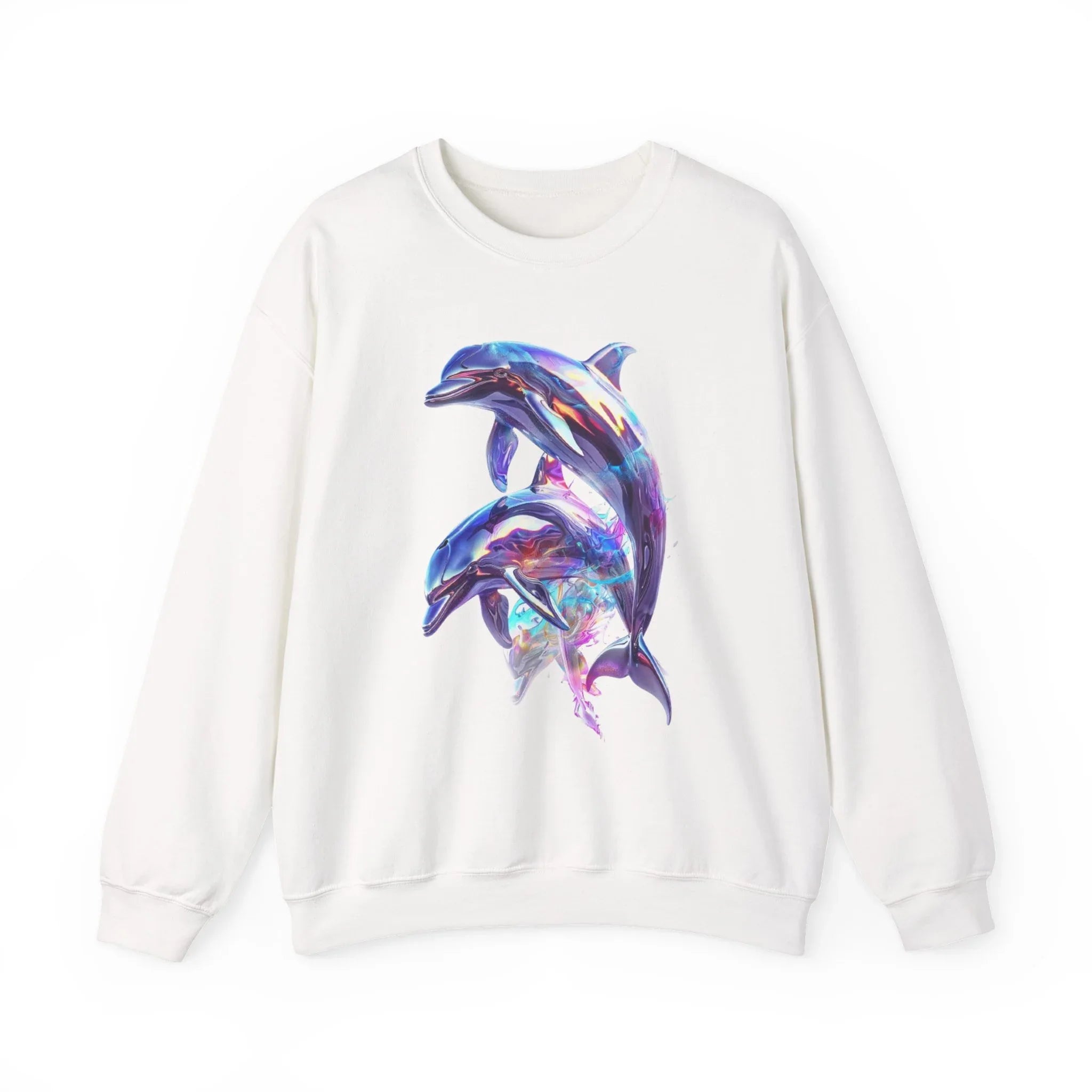 Iridescent Dolphin Trio Sweatshirt | Ocean Marine Animal Crewneck - 250 USA Celebration