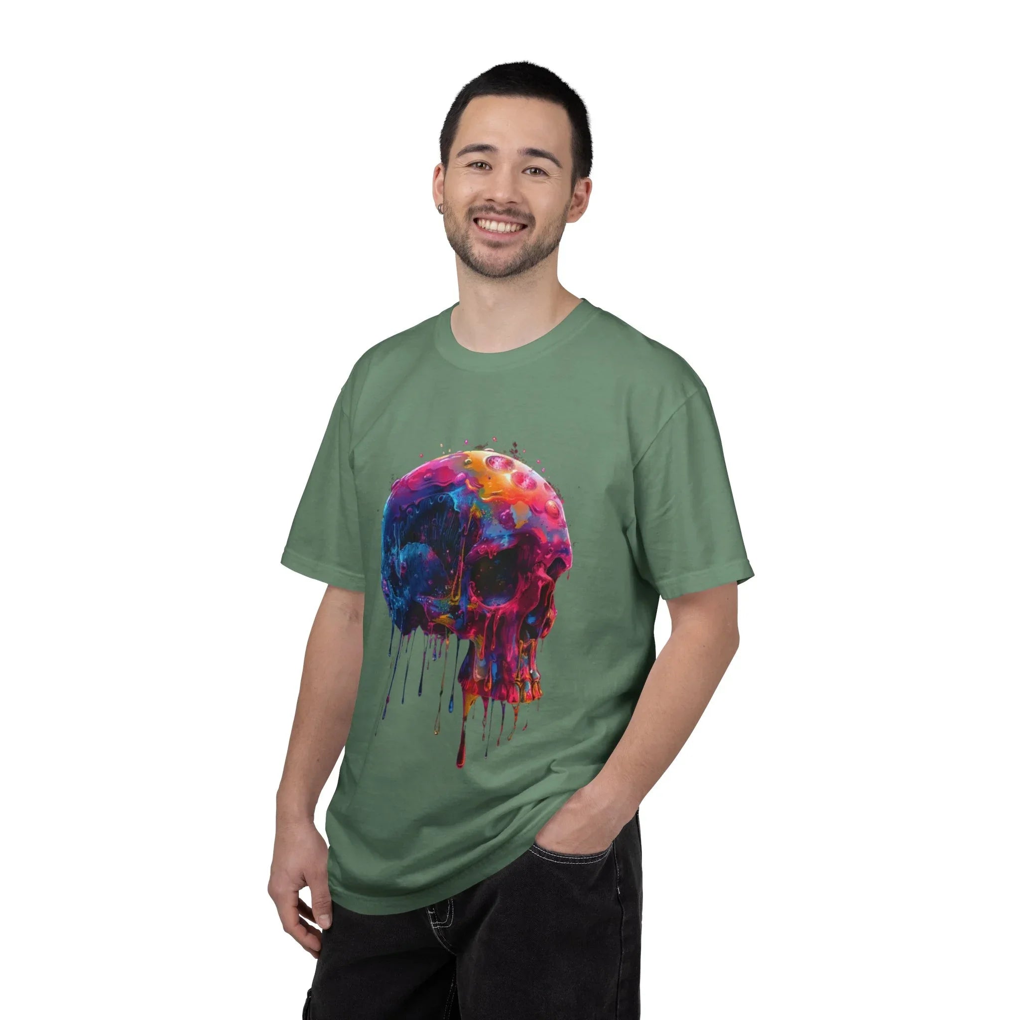 Colorful Drip Skull T-shirt | Watercolor Skull Shirt, Artistic Gothic Tee - 250 USA Celebration