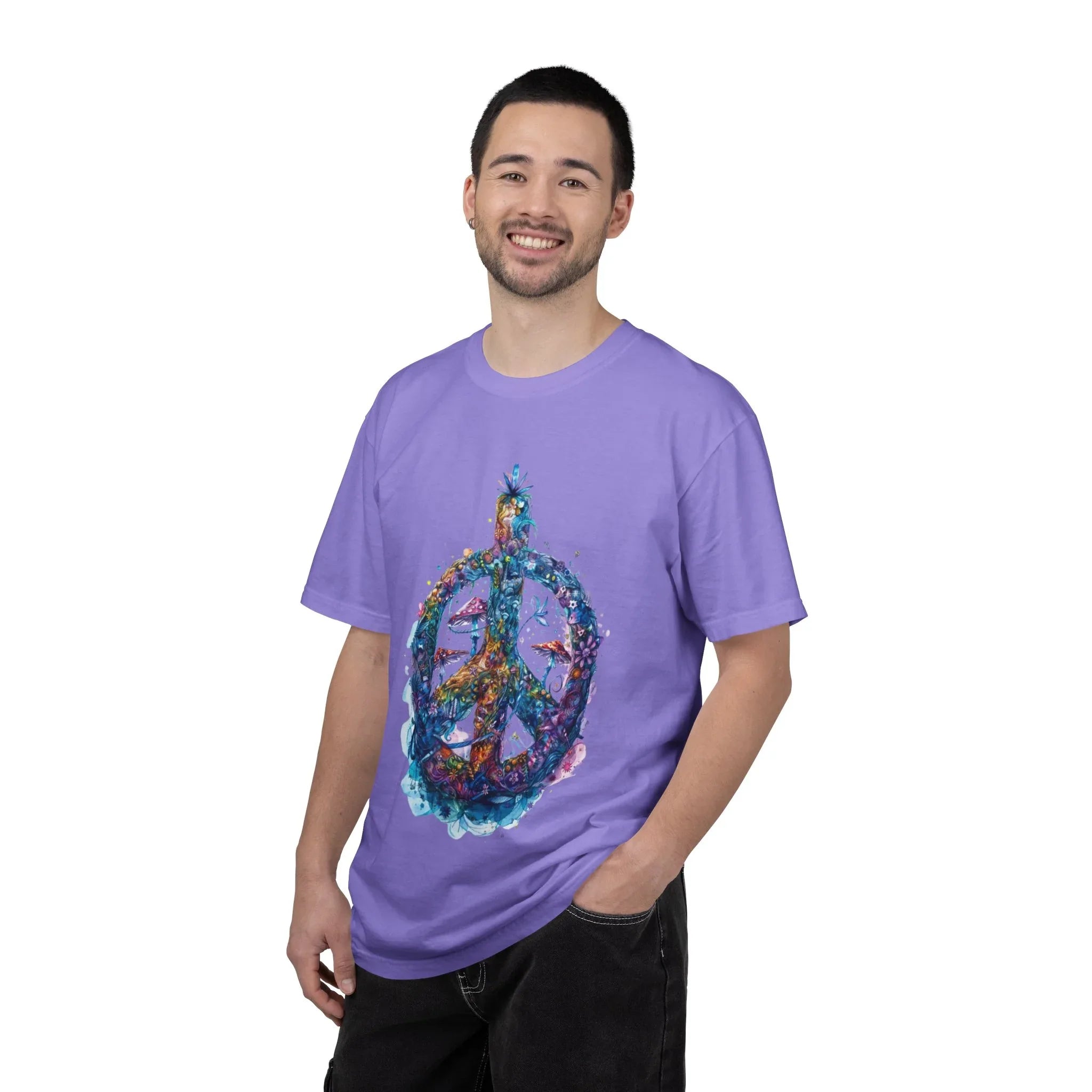 Psychedelic Mushroom Peace Sign T-Shirt | Neon Tie-Dye 60s Hippie Poster - 250 USA Celebration