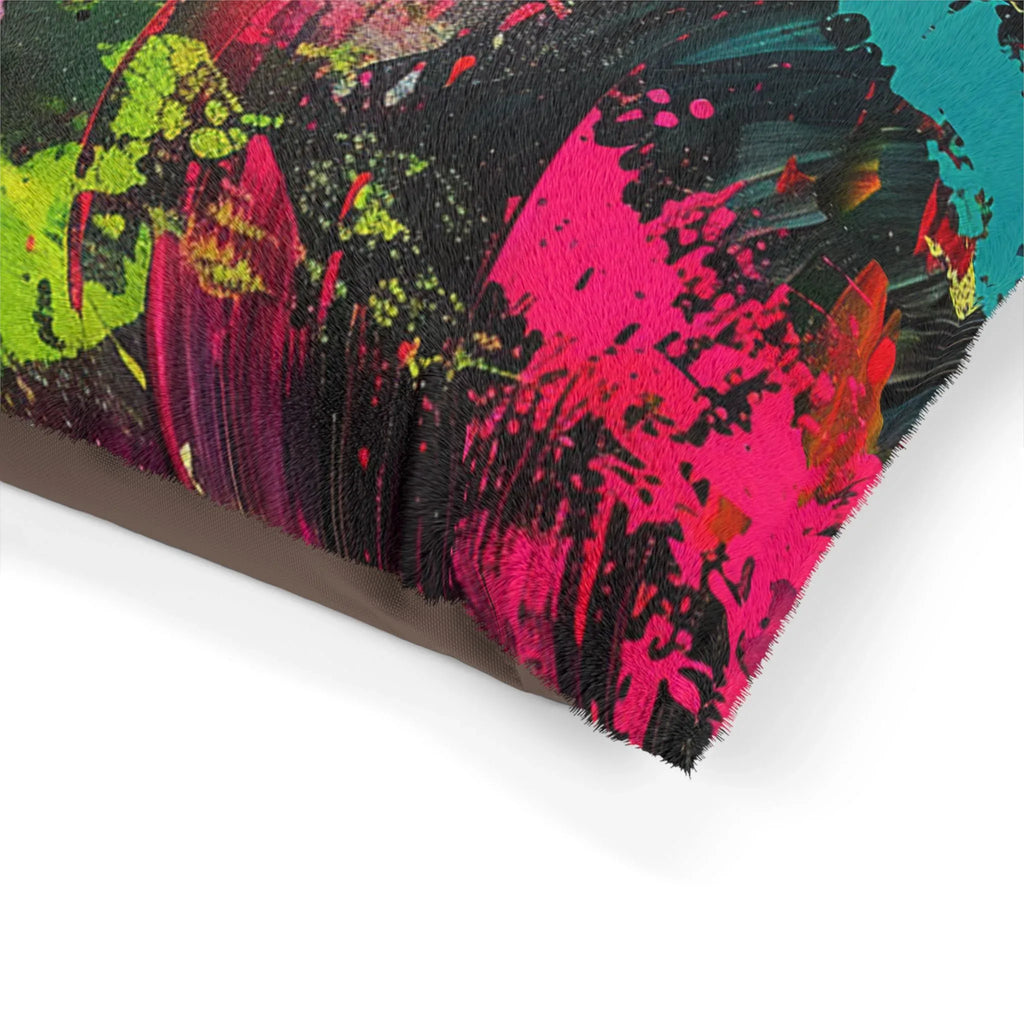 Neon Paint Splash Pet Bed | Abstract Colorful Brushstroke Dog Cushion - 250 USA Celebration