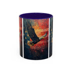 Colorful Mugs (11oz, 15oz) American Eagle Flying Coffee Cup, Patriotic American Eagle flying with American Flag in background - 250 USA Celebration