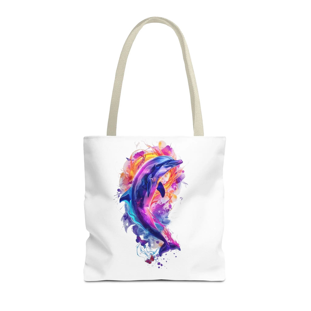 Colorful Watercolor Dolphin Tote Bag | Vibrant Splash Ocean Art - 250 USA Celebration