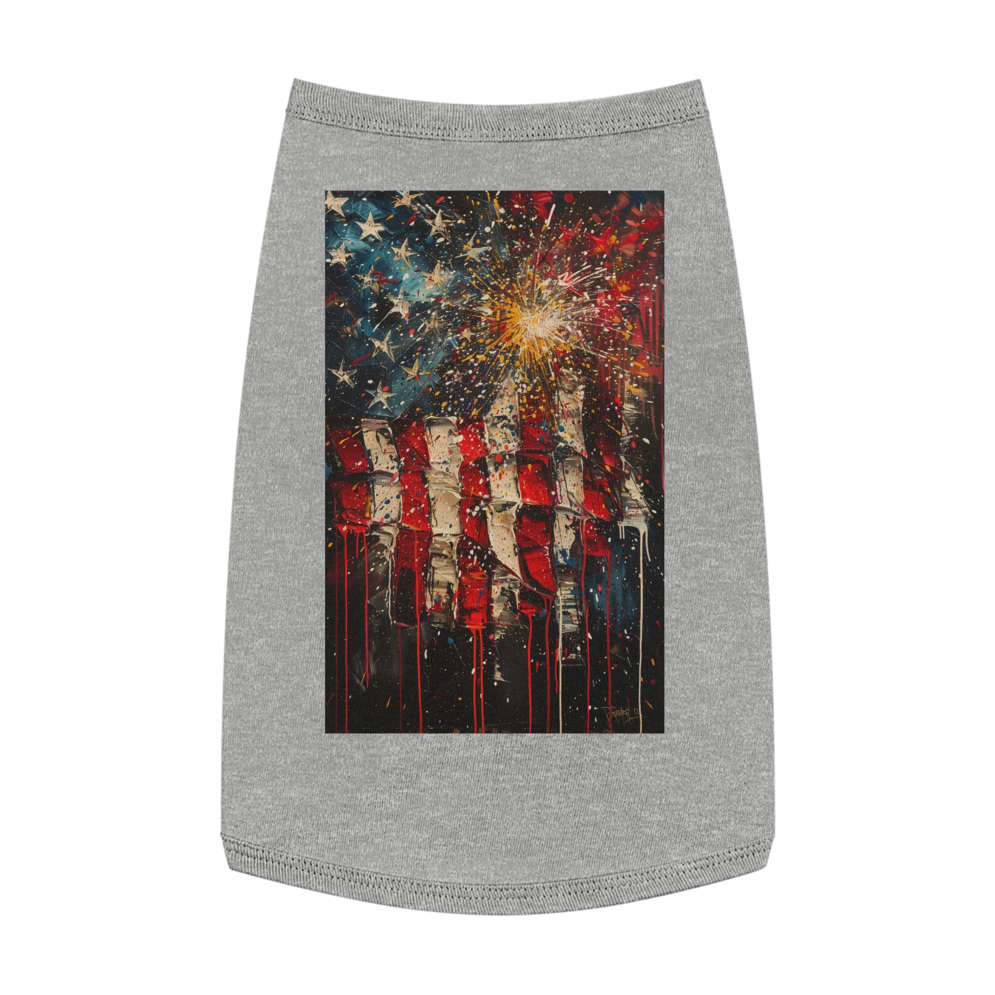 Patriotic Fireworks American Flag Pet Tank Top — 4th of July Dog Shirt