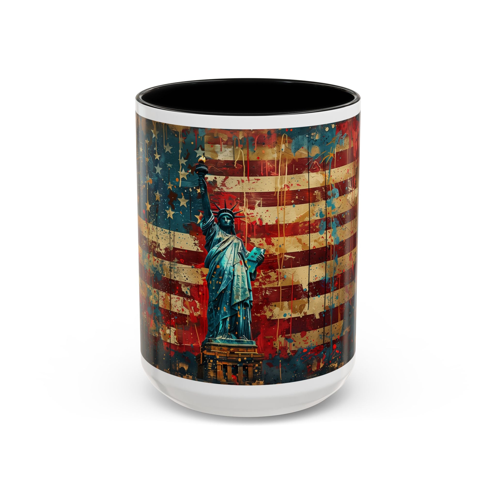 Liberty Statue American Flag Coffee Mug — Patriotic Vintage Accent Mug (11/15oz)