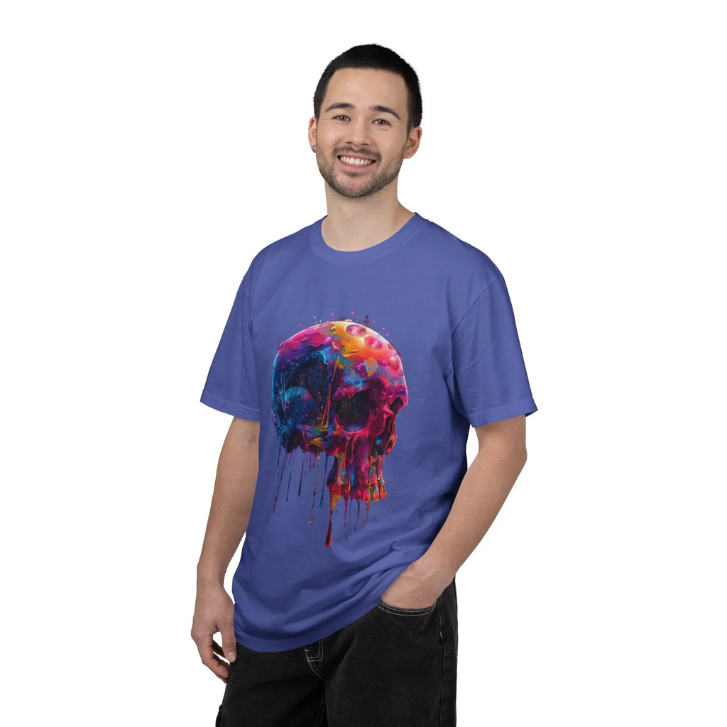 Colorful Drip Skull T-shirt | Watercolor Skull Shirt, Artistic Gothic Tee - 250 USA Celebration