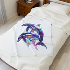 Iridescent Dolphins Velveteen Plush Blanket | Colorful Ocean Art - 250 USA Celebration