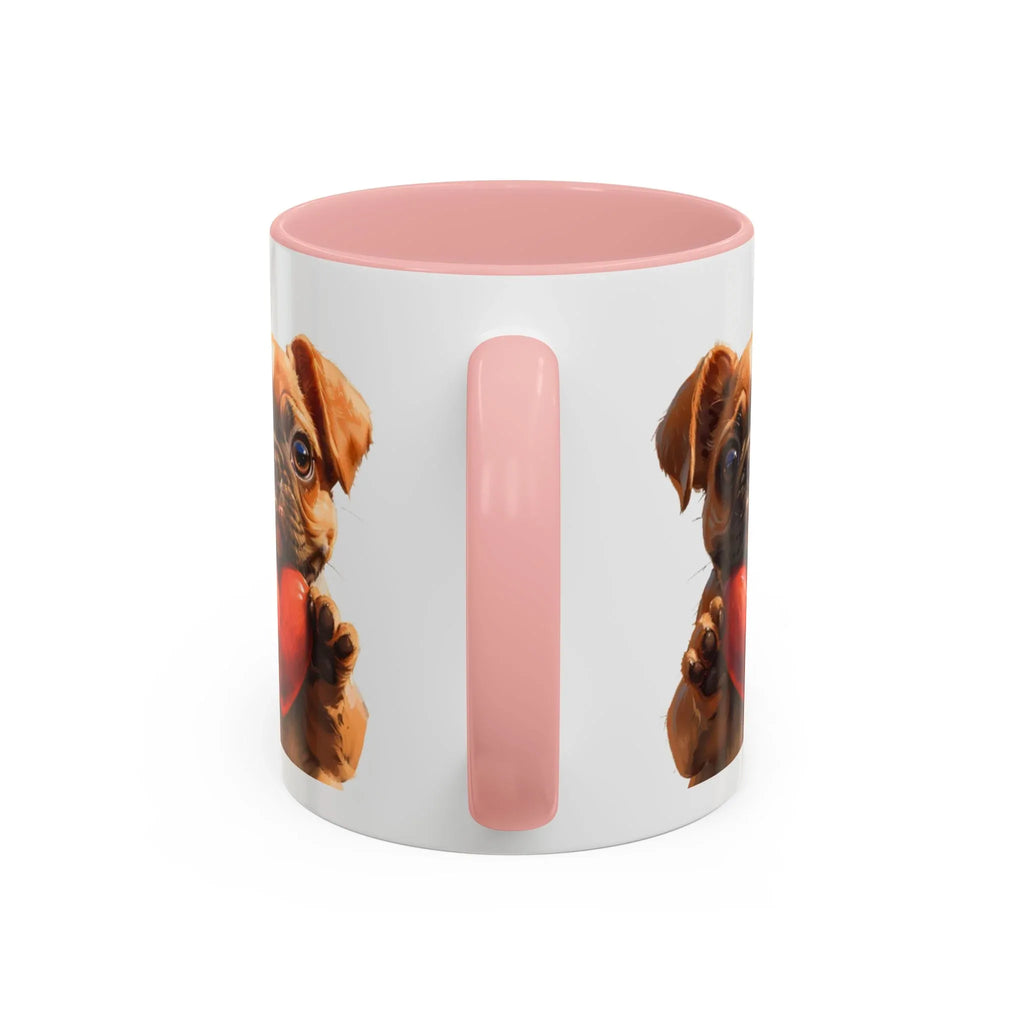Cute French Bulldog Holding Red Heart Accent Coffee Mug | Puppy Cartoon Illustration - 250 USA Celebration