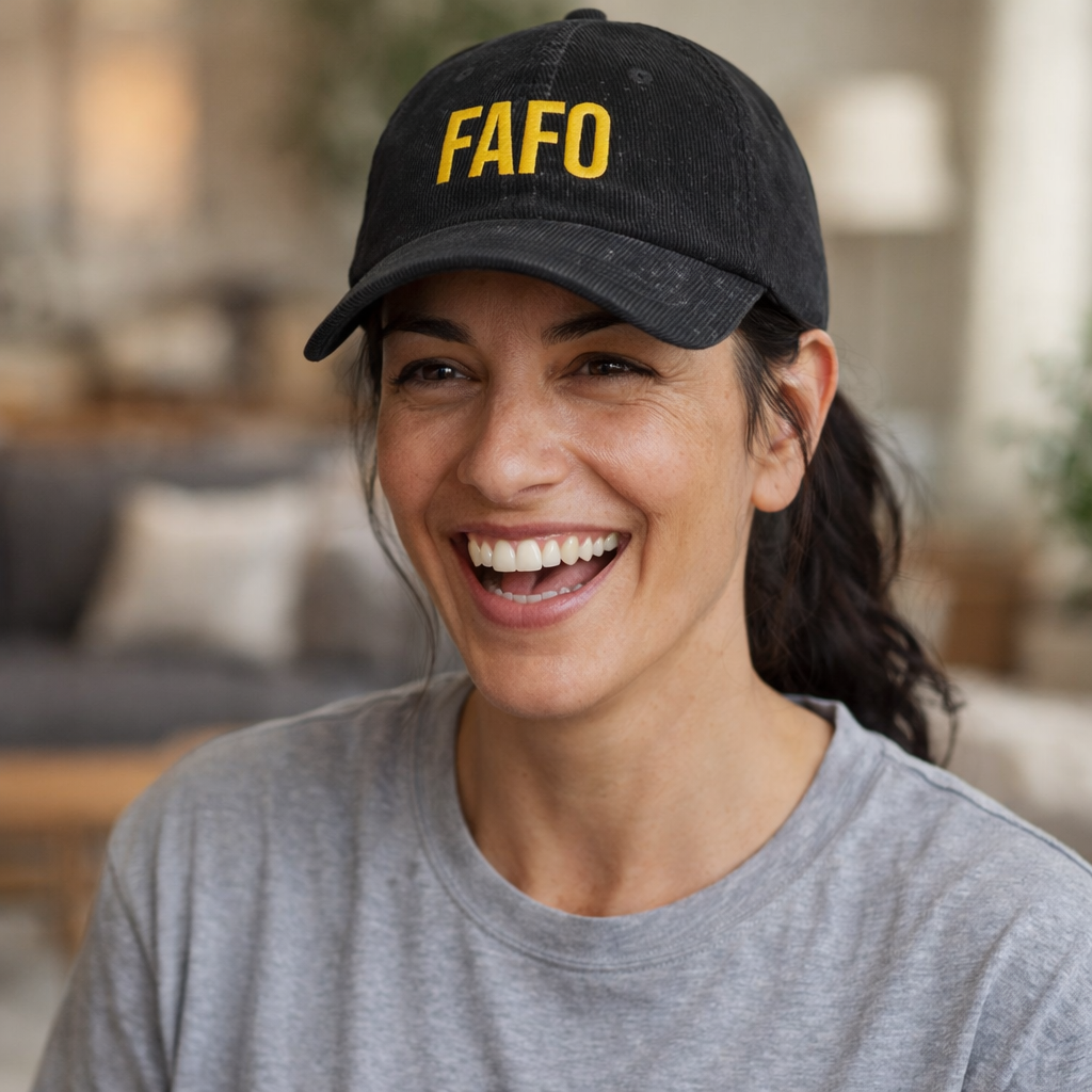 Corduroy Baseball Cap – Embroidered "FAFO" Front & 1776-2026 Back, Vintage Patriotic Dad Hat