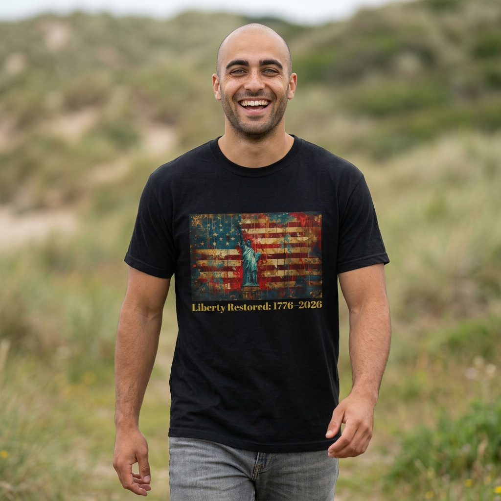 Patriotic Liberty T-Shirt Liberty Restored 1776-2026