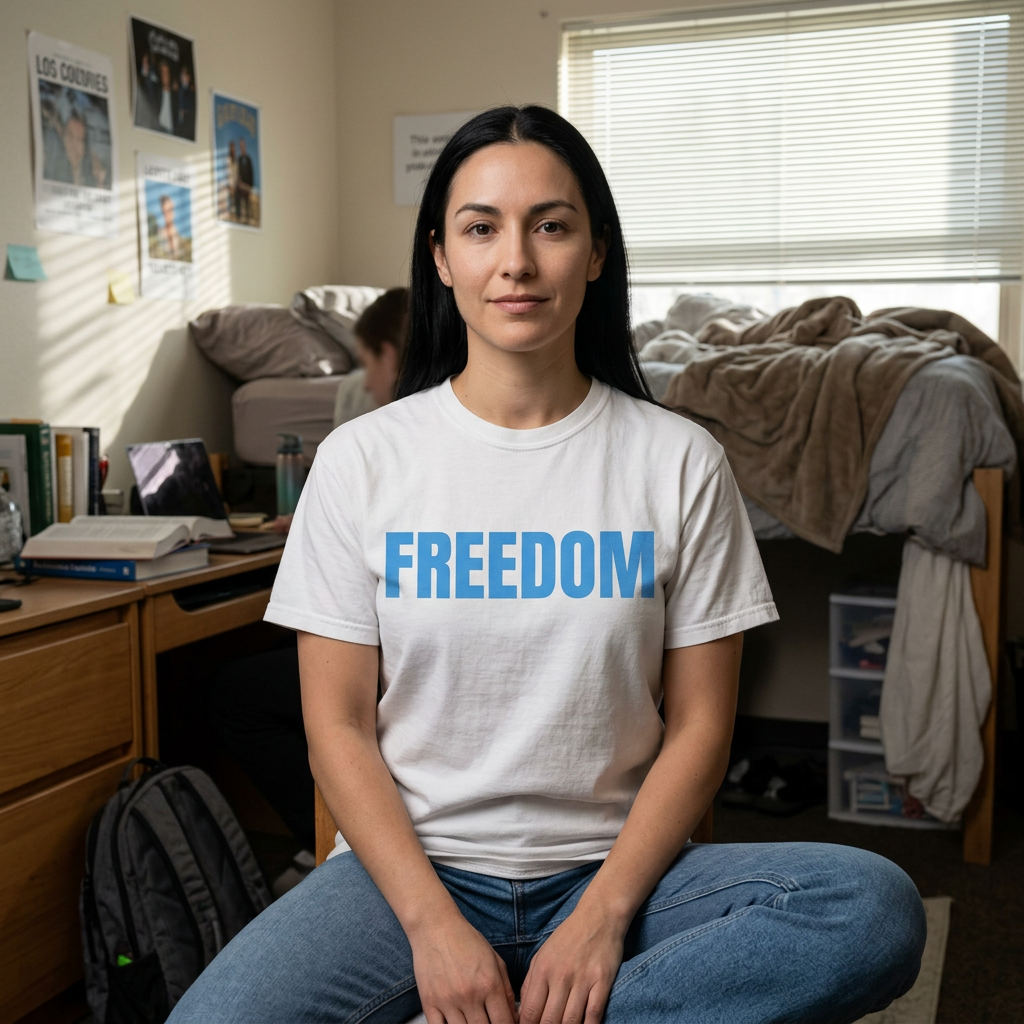 Freedom Graphic T-Shirt — Bold Blue Text Patriotic Tee