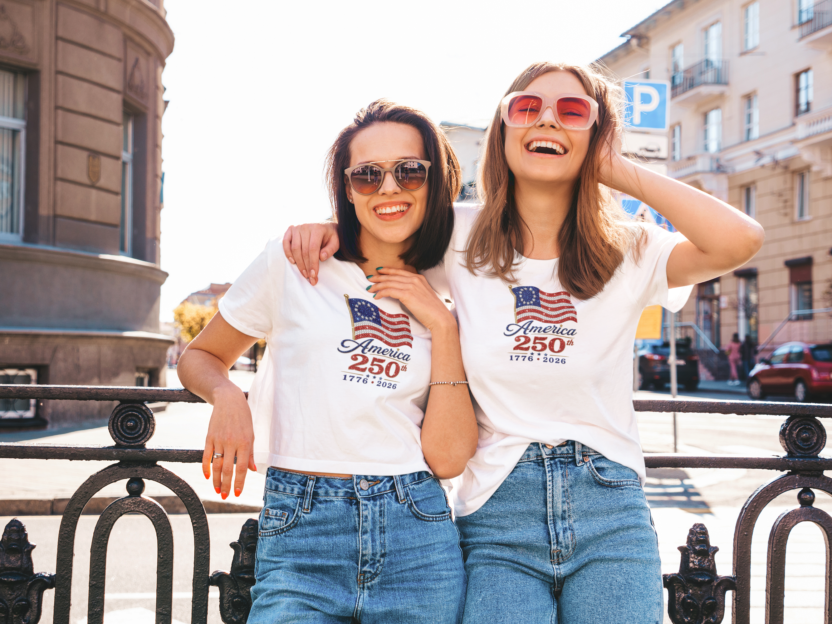 Sparkly American Flag Double Sided Garment Dyed Tee